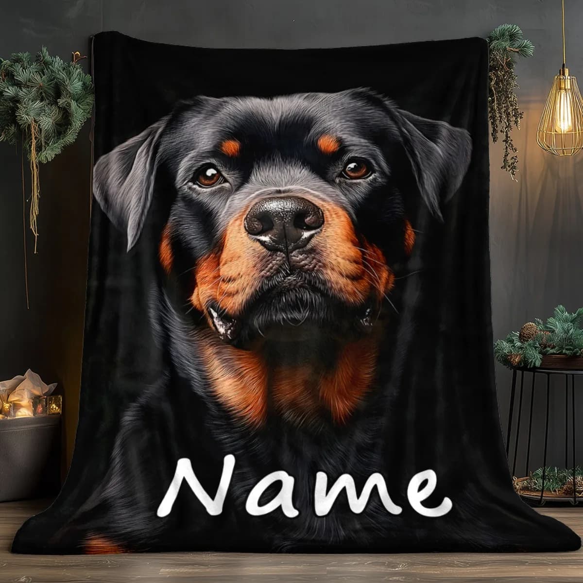 Coperta Personalizzata con Nome Rottweiler Arte Canina Morbido Pile Regalo per Amanti degli Animali Decorazione Casa Tema Animale