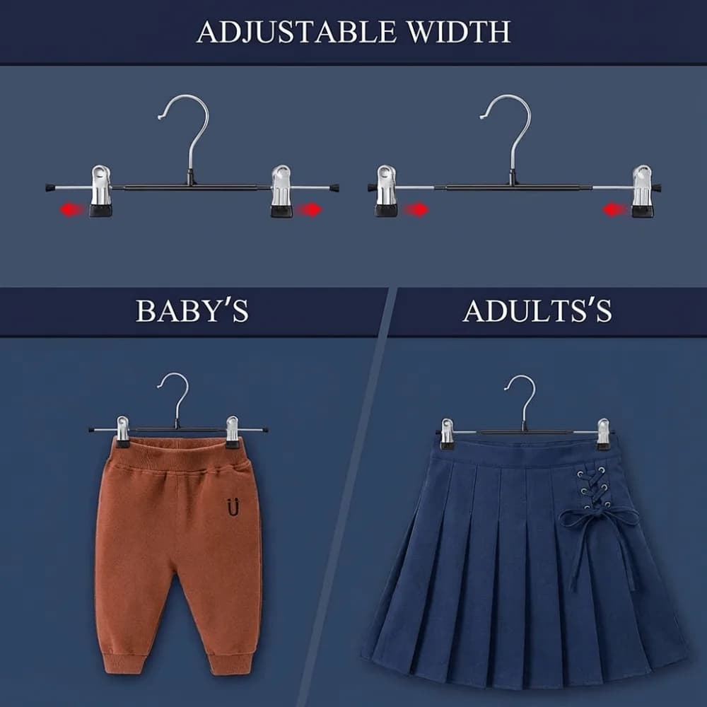Adjustable multifunctional hanger with Non-Slip Clips for skirts and dresses