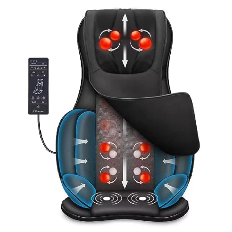Massaggiatore per Collo e Schiena con Calore, Cuscino Massaggiante per Seduta Regolabile con Compressione e Massaggio Shiatsu