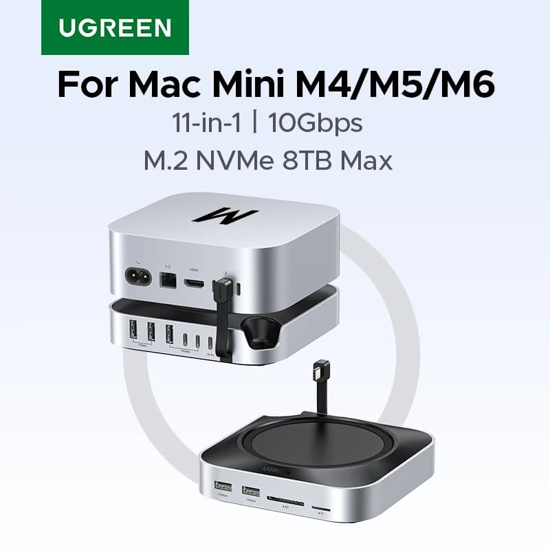 UGREEN USB HUB Docking Station per Mac Mini M4 M4 Pro M.2 NVMe SSD 8TB Max 10Gbps Porte USB-A&C SD&TF 170MB/s USB Splitter Dock