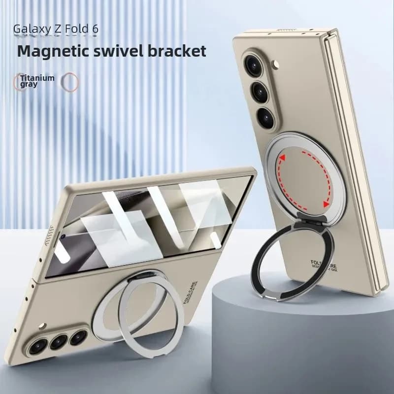 Slim Case with Leather Feeling for Samsung Galaxy Z Fold 7 6 5 4 Magnetic Ring Bracket Shock Protective Case for Wireless Fast Charging