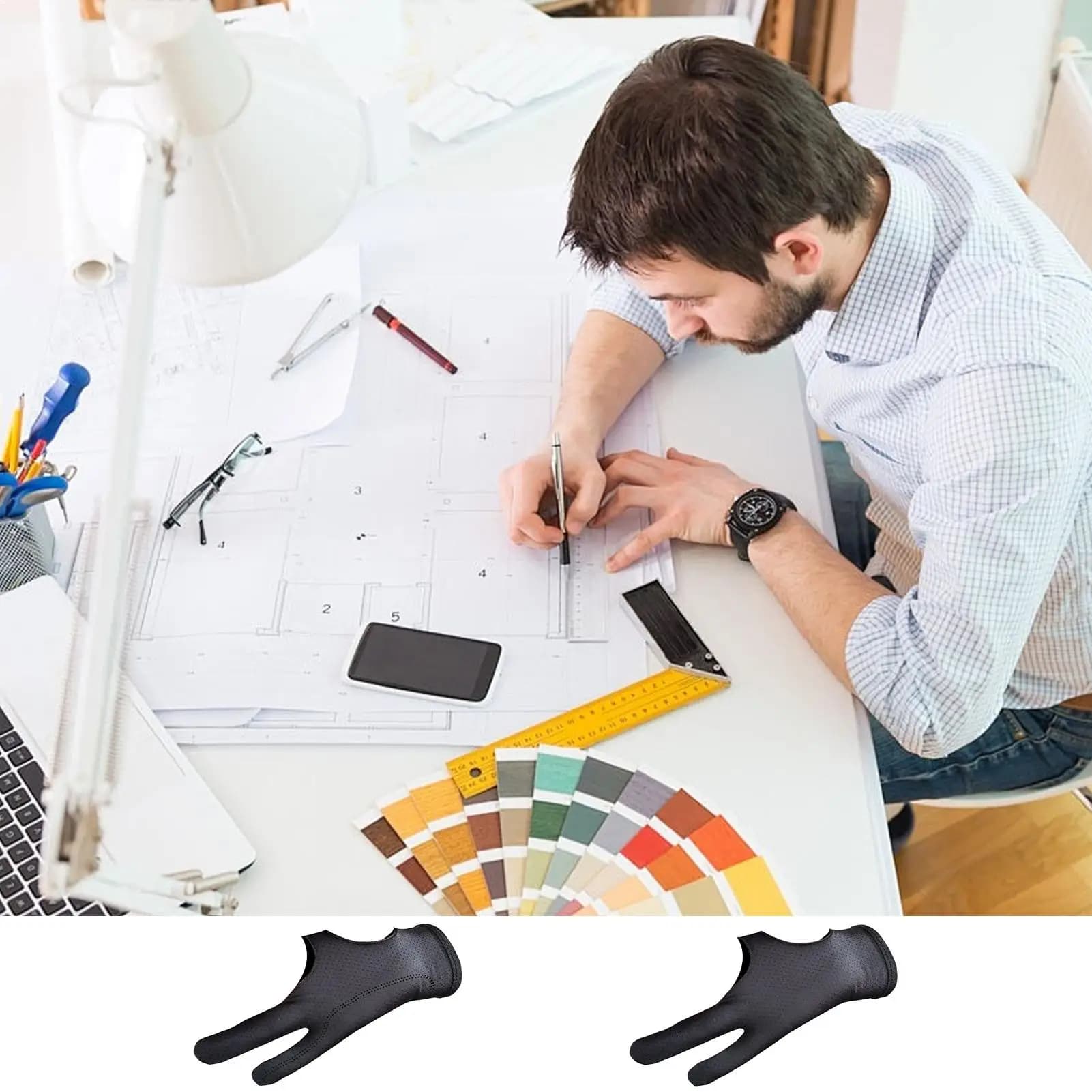Guanto per tablet Guanto da disegno per tavoletta grafica a due dita 2 pezzi Involucri traspiranti per mano destra sinistra per professionisti di schizzi di carta