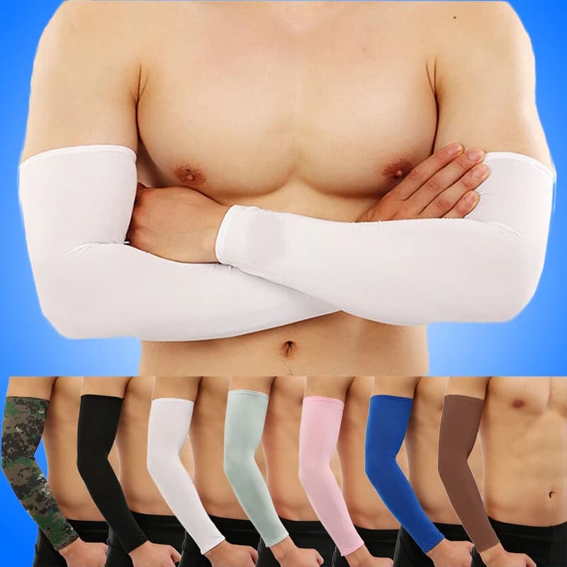 1 paio di maniche da braccio unisex in seta di ghiaccio, protezione solare UV, copertura per tatuaggi, sport, basket, bracciale, uomo, donna, polsini estivi