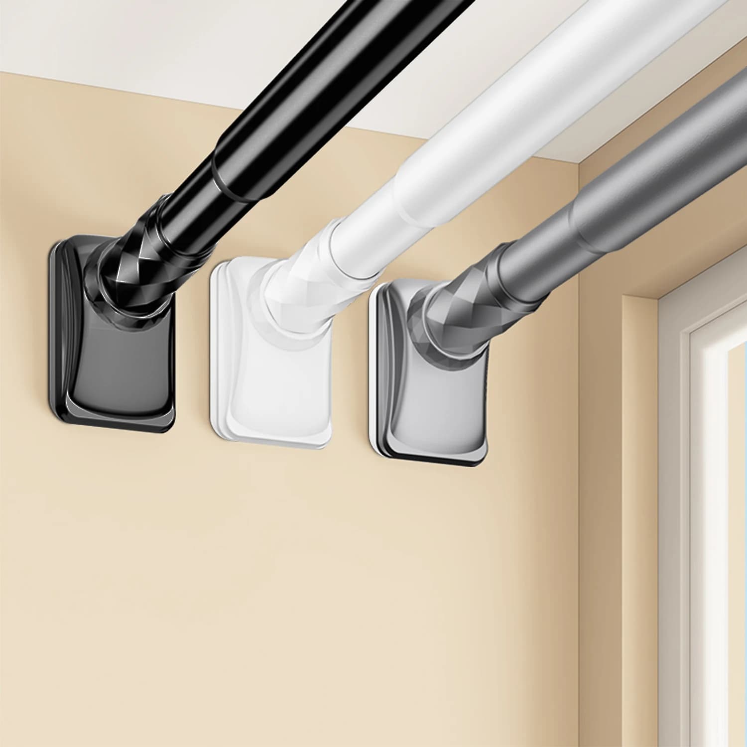 Telescopic door for shower curtains, rod for tension curtains without drill, extendable from 40 cm-500 cm, voltage rod for shower rod 33 mm in diameter