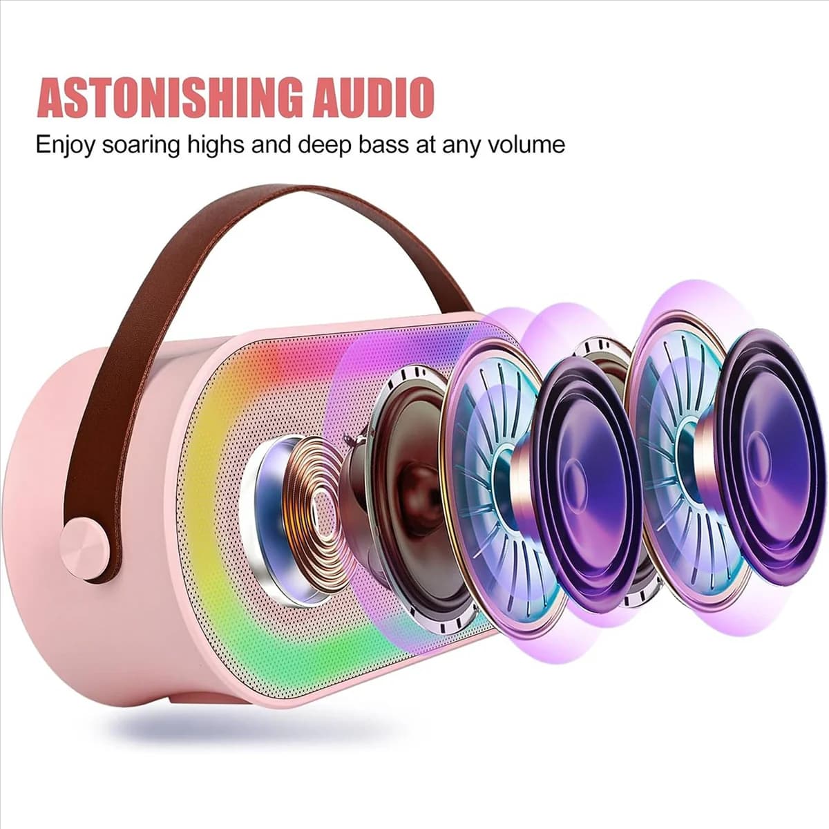 Mini Macchina per Karaoke, Set di Altoparlanti Bluetooth Portatili con 2 Microfoni Wireless e Luci LED (Blu)