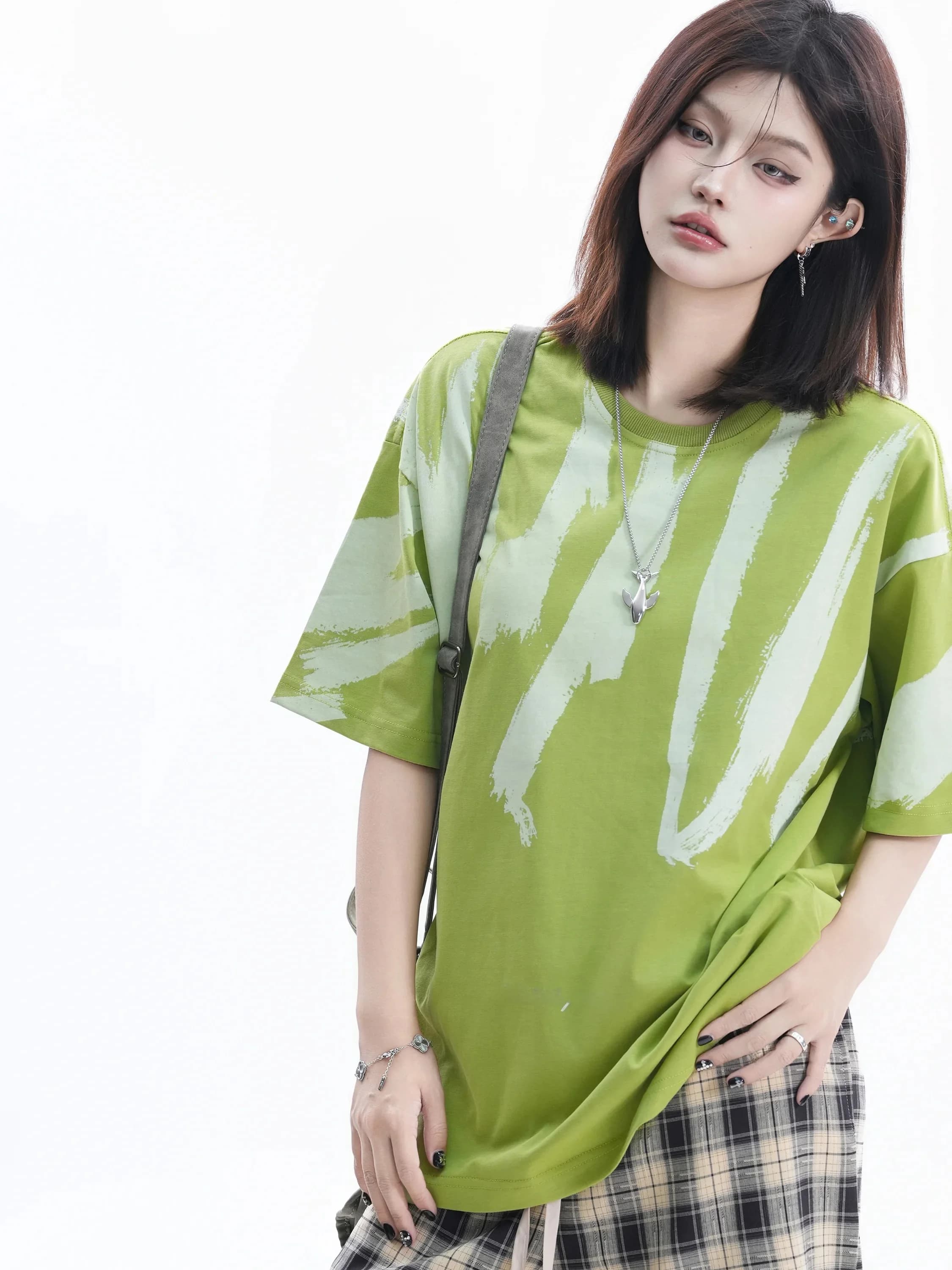 American Retro Graffiti Short Sleeve T-Shirt Women Oversize Slimming Ins Couple Tops Cotton Casual Style round Neck Design