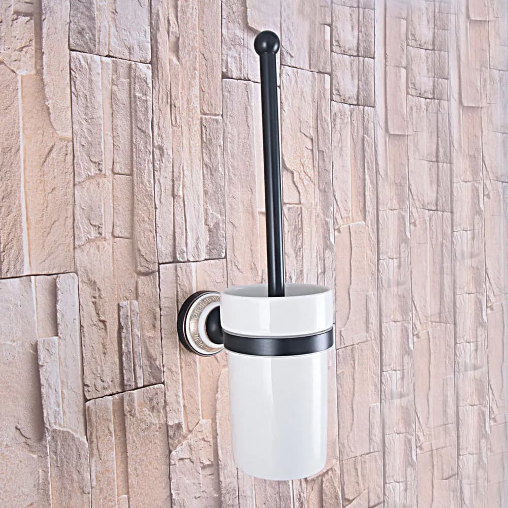 Porta scopino per WC in bronzo lucidato a olio Porta scopino trasparente con porta scopino per WC con tazza in ceramica zba719