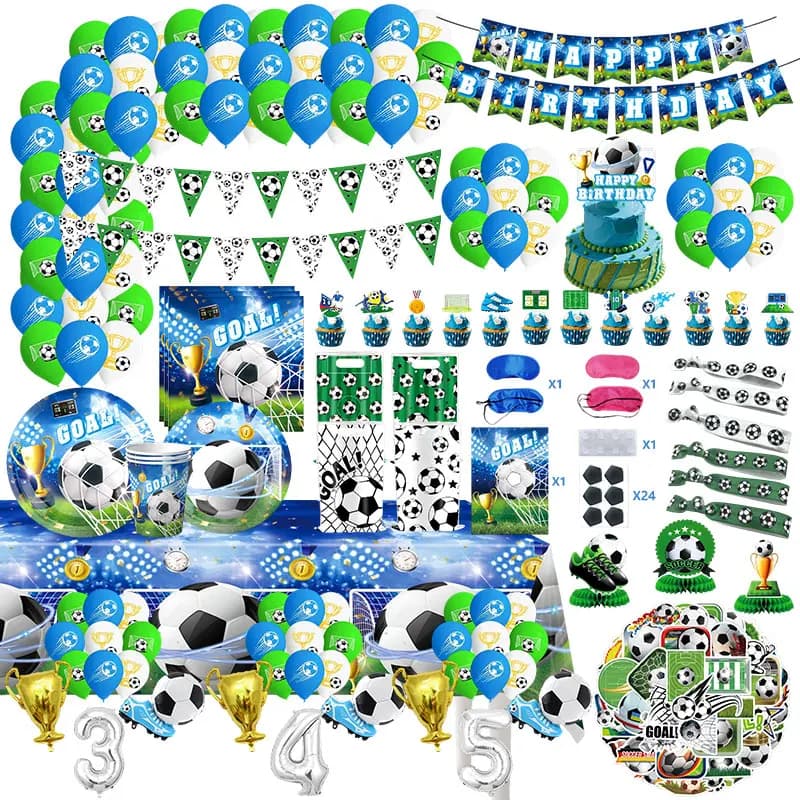 Blue Soccer Decoration Birthday Ballons Plates Cups Napkins Tablecloth Soccer Football Birthday Sticker Gift Bag Party Supplies