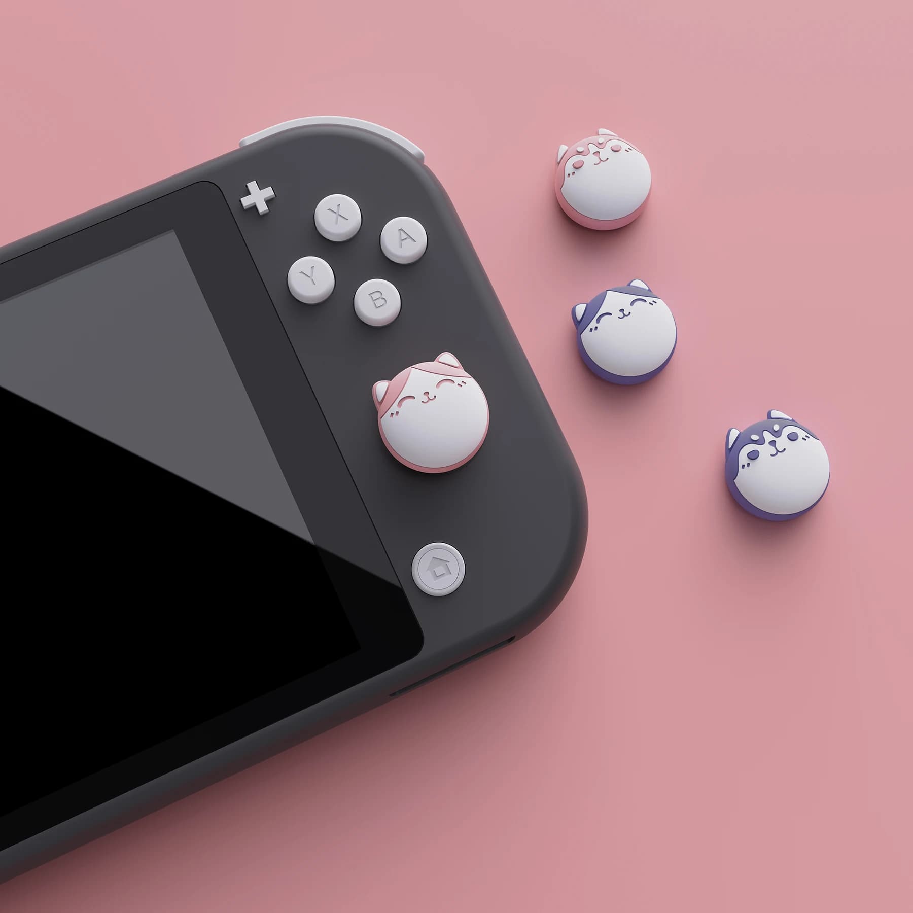 PlayVital Cover analogica in silicone Cappucci per impugnatura per pollice Cappucci per joystick per Nintendo Switch e Switch Lite e JoyCon OLED - Husky e Kitty