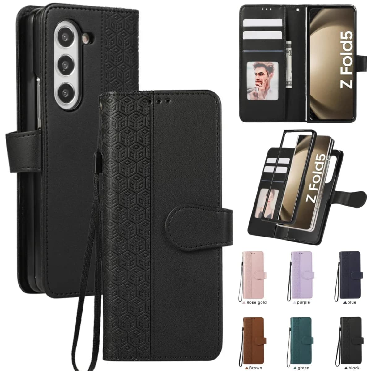 Leather Flip Phone Case for Samsung Galaxy Z Fold 7 6 5 4 3 5G Fold7 Fold6 Fold5 Wallet with Card Holder