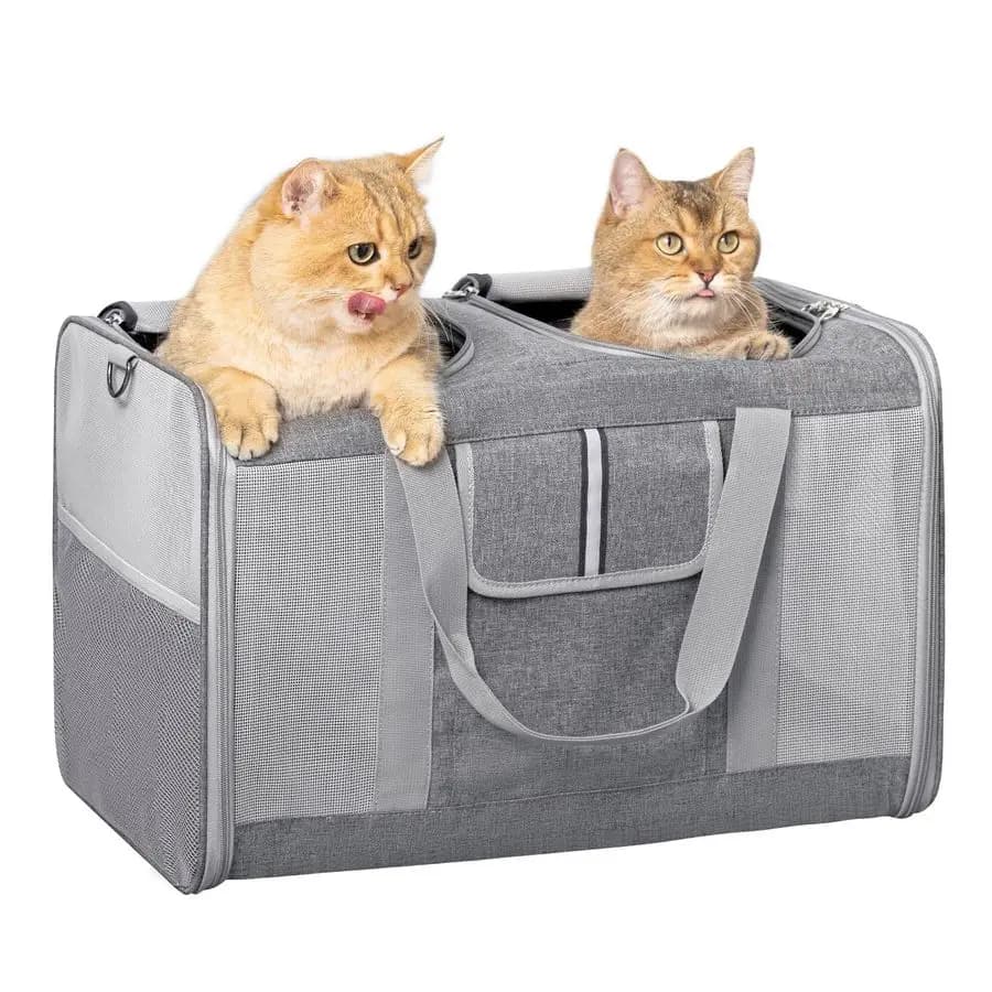Trasportino per gatti per 2 gatti, trasportino per animali domestici 21,7X 13,8X 13,8 pollici per gatti e cani fino a 38 libbre, trasportini per gatti in rete su tutte le lati con grande ventilazione