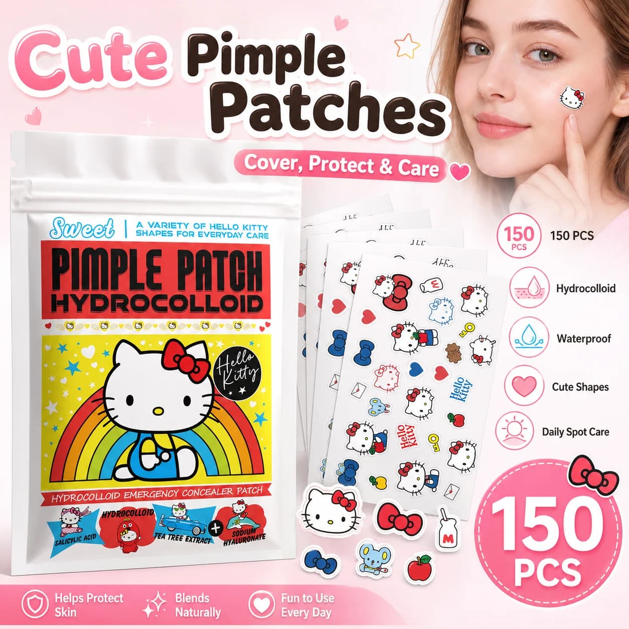 Acne patches, acne stickers, facial acne patches, concealer, concealer stickers 150PCS hello kitty