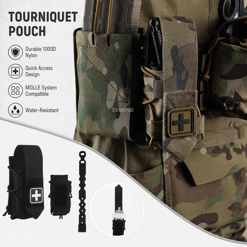 MOLLE Tourniquet Holder Universal IFAK TQ Holder Tactical Emergency Medical Storage Pouch First Aid Kit with Bungee Cord