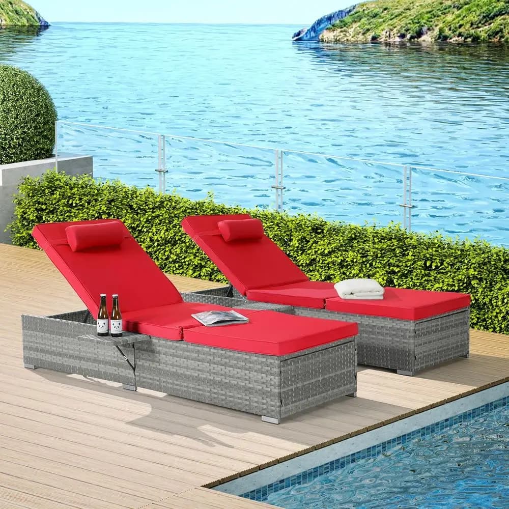 2-piece outdoor set with rattan adjustable deck chairs, table and pillows for relaxation by the pool, beach or garden