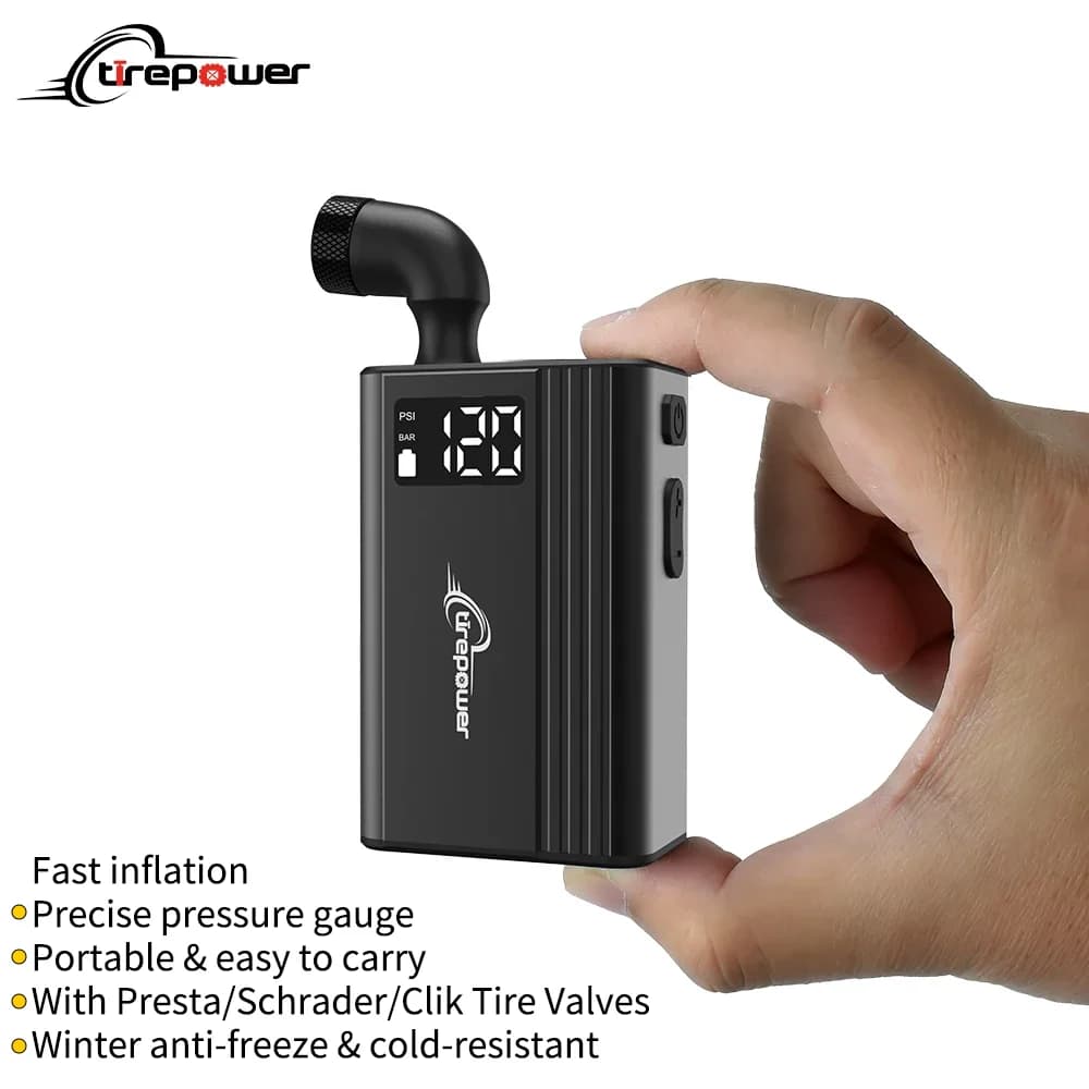 Mini pompa elettrica per bici 120PSI Gonfiatore per pneumatici senza fili in lega di alluminio Batteria 750 * 2 mAh con valvola Presta, Schrader e Clik