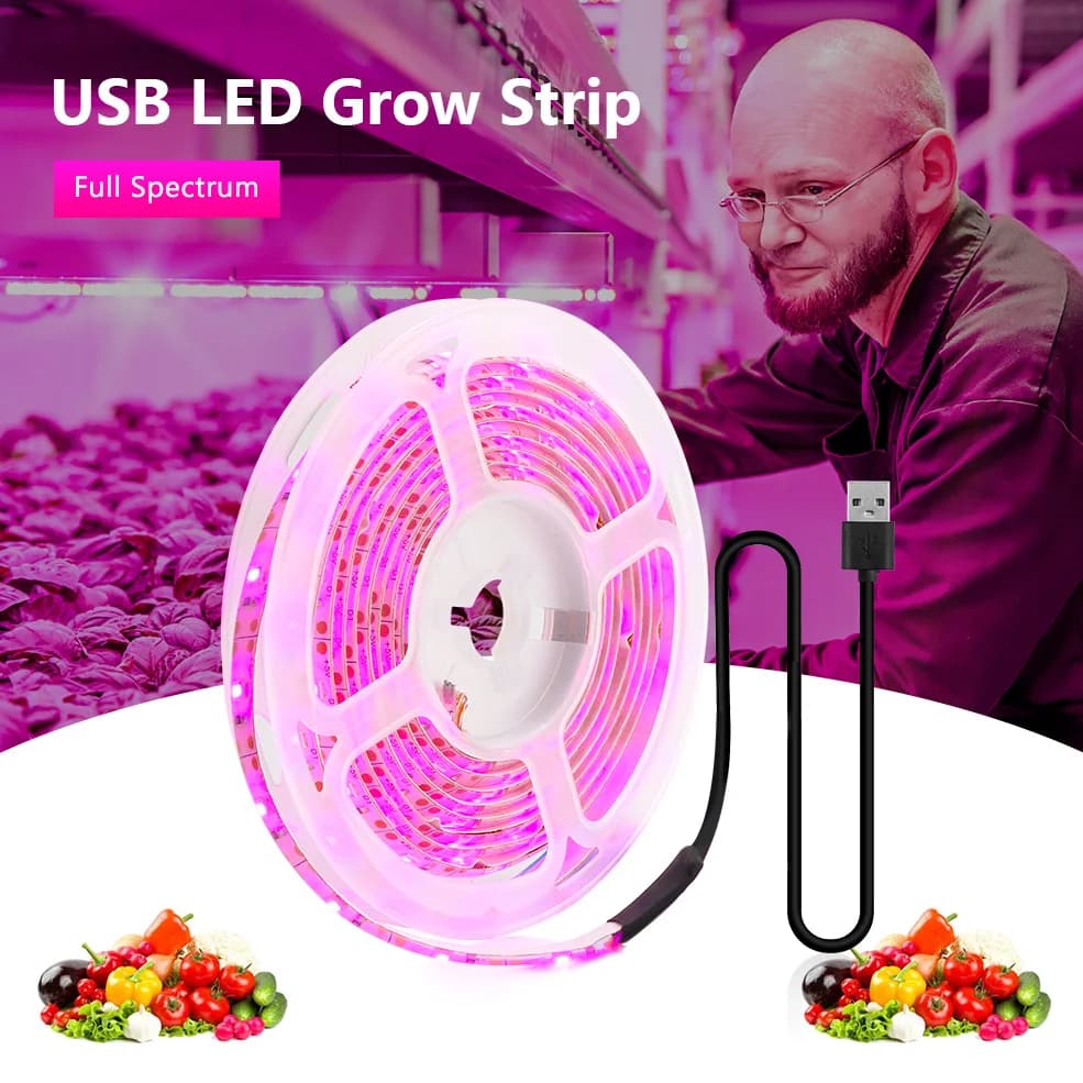 LED Full Spectre Grows USB Light Grows Light Strip 0.5m 1m 2m 3m 5m 5m 2835 SMD Led Seed Plant Flower Greenhouse Tape