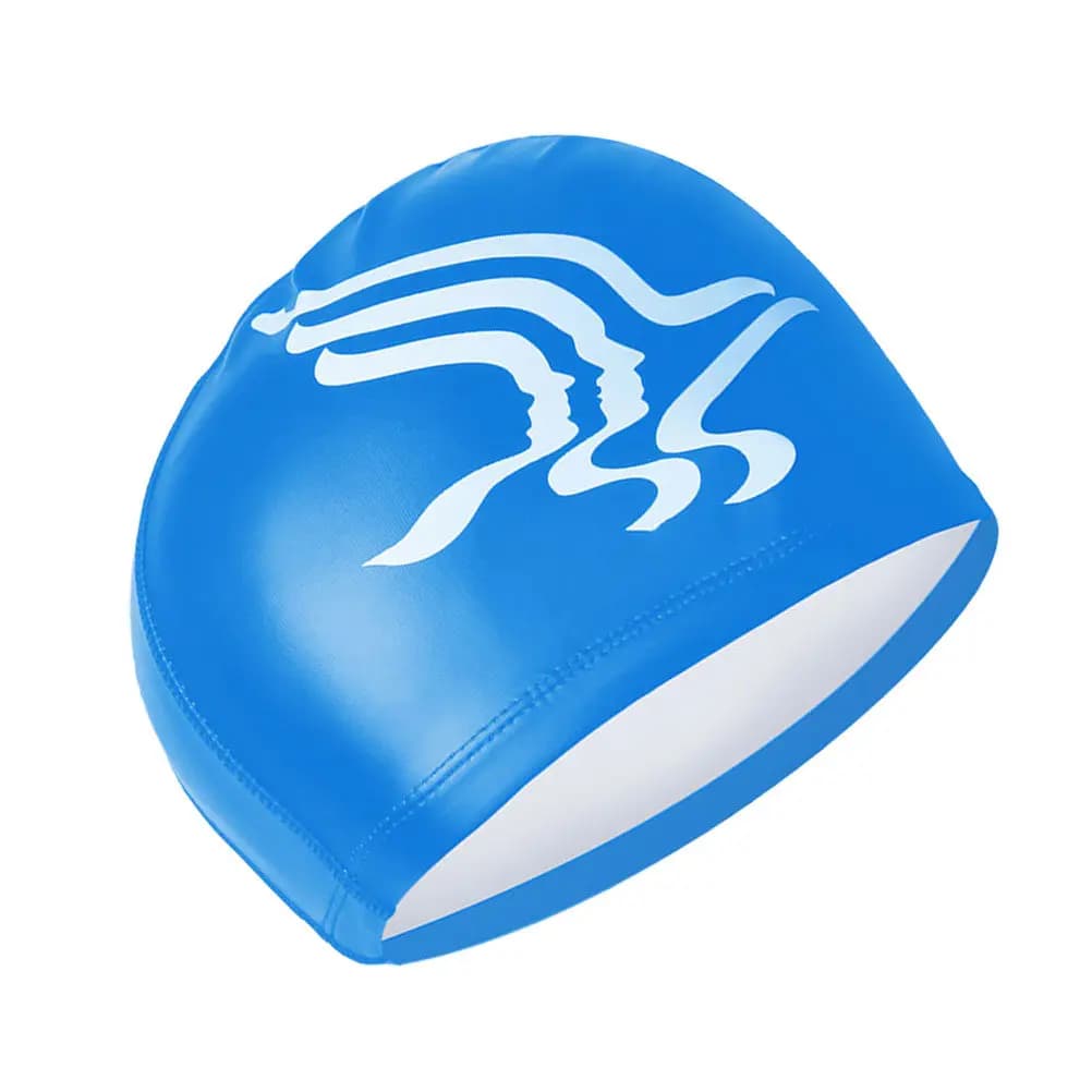 PU Waterproof Elastic Swimming Hat Sun Protection Ear Cover Swim Cap for Women Girls Blue Lightweight Breathable Swim Accessory