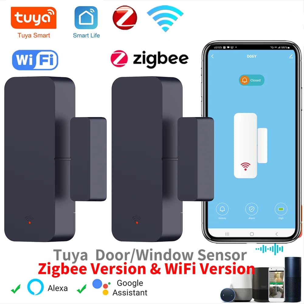 Sensor for Doors and Windows Tuya Zigbee WiFi, Contract Sensor, Remote Control via APP, Compatible with SmartLife, Yandex, Alexa
