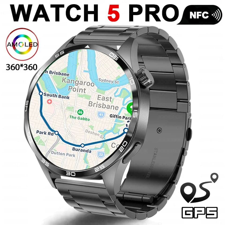 Orologio 5 Pro Sport Smartwatch da uomo GPS Traiettoria di movimento NFC Bussola di controllo 360 * 360 AMOLED HD Schermo Chiamata Bluetooth SmartWatch