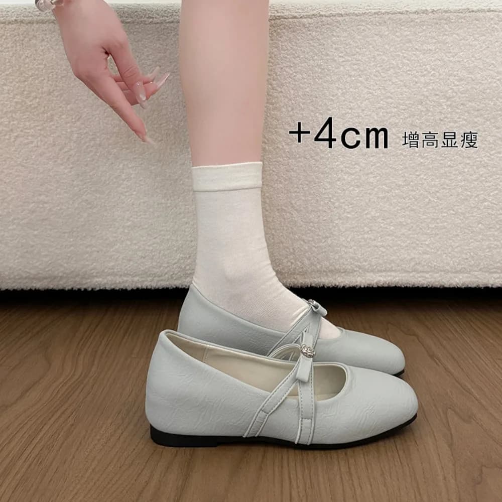 French Style Low Heel Mary Janes Women's Shoes with Bow Knot Flat Bottom Buckle Strap Loafers Round Head