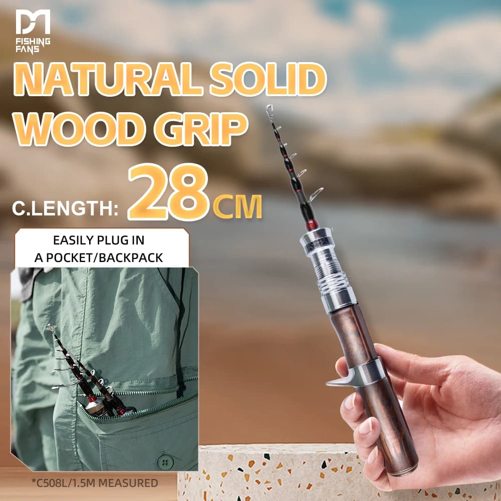 Canna da Pesca Telescopica FISHINGFANS MUQINGCHUAN 1.5m 1.8m con Manico in Cipresso L ML, Leggera in Carbonio per Trota, Crappie e Persico
