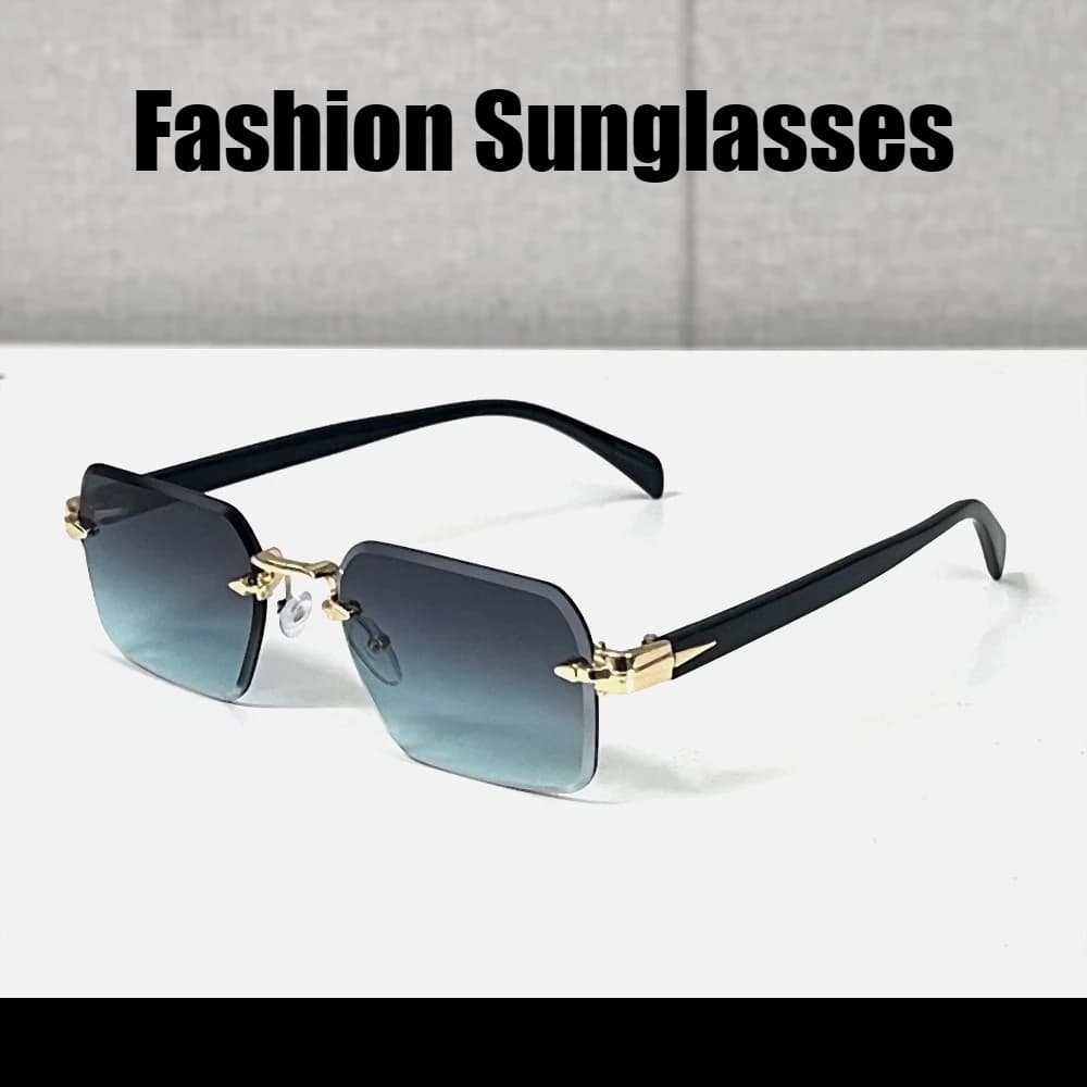 Occhiali da Sole Unisex Senza Montatura in Metallo, con Cerniere Metalliche e Bordi Smussati, Protezione UV per Esterni, Occhiali di Design di Marca alla Moda