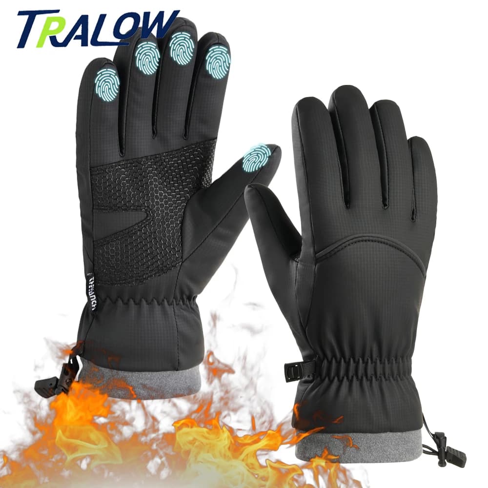 TRALOW Thermal Waterproof Ski Gloves With Touch Screen And Anti-Slip Grip For Winter Cycling Motorcycle Hiking Running Gear