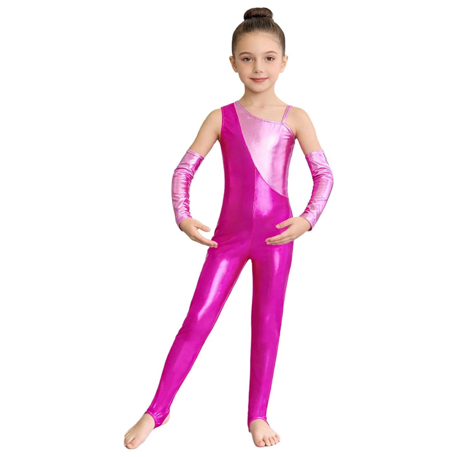 Bambini Metallico Senza Maniche Vestito Da Ballo Staffa Body Catsuit Unitards Ragazze Ginnastica Body Pattinaggio di Figura Balletto Vestiti