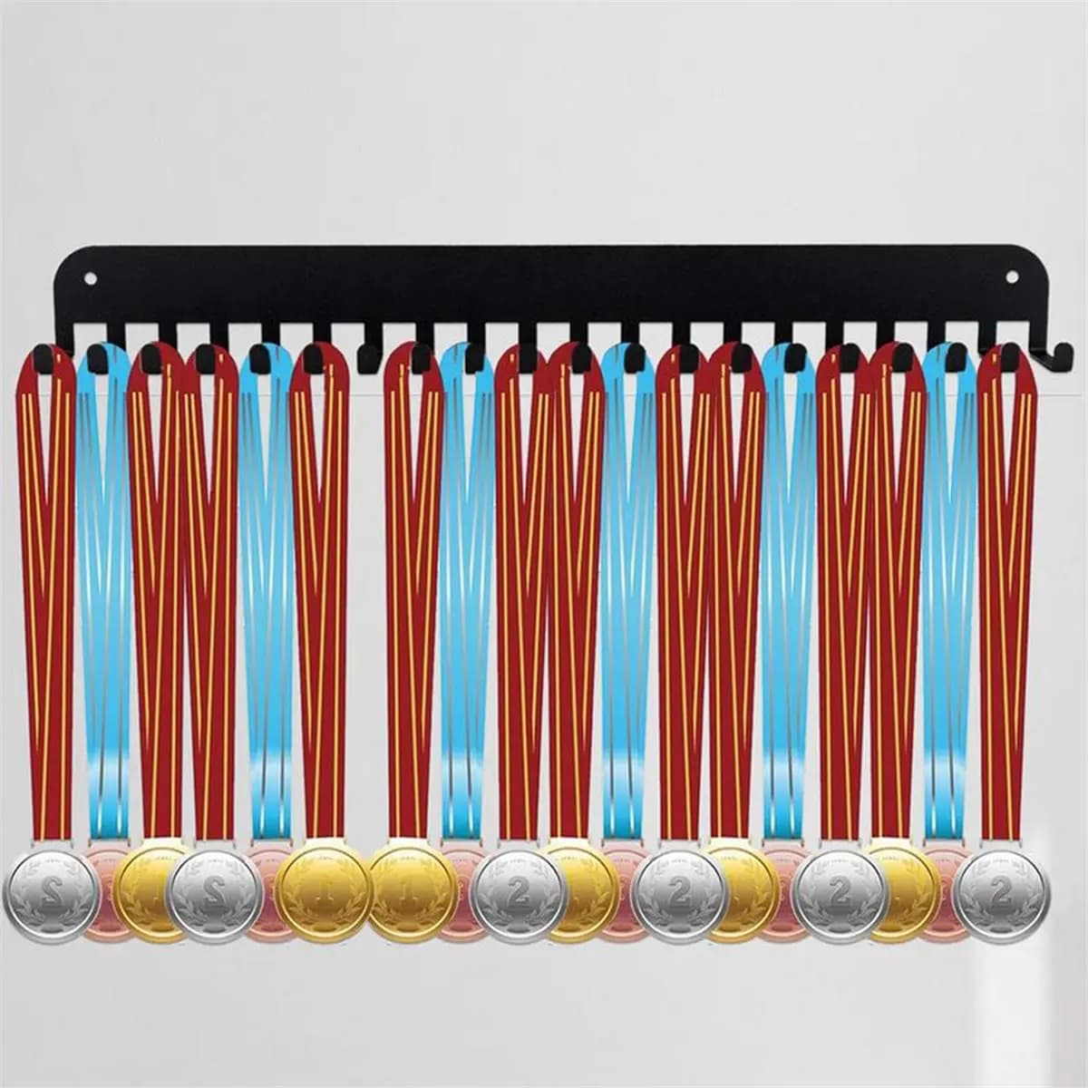 Espositore in Metallo con 20 Ganci per Medaglie Sportive, Calcio, Pallavolo, Basket, Organizzatore per Nastri e Medaglie