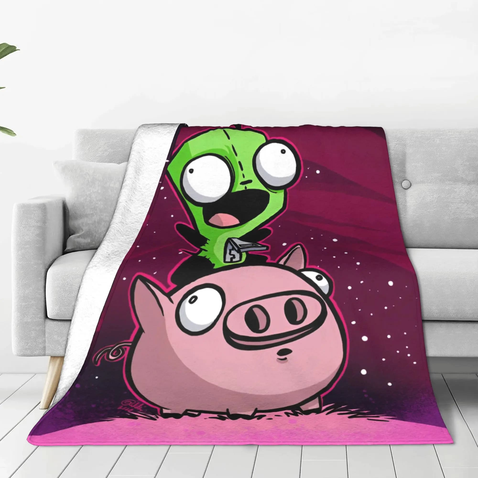 Invader Zim Gir Dib Robot Blankets Flannel Decoration Multi-function Super Soft Throw Blanket for Home Bedroom Plush Thin Quilt
