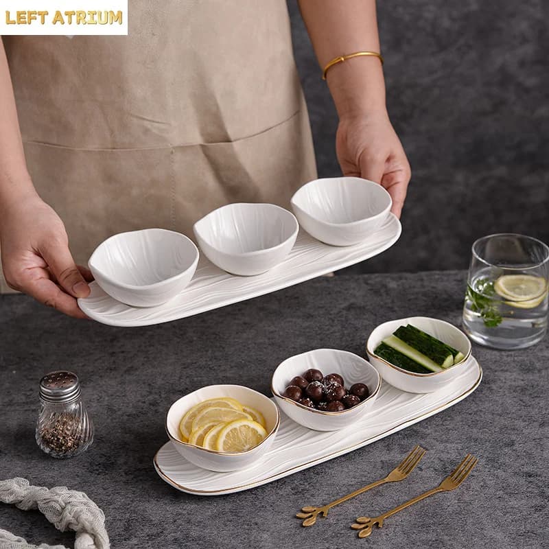 3PCS Dried Fruit Salad Bowl Tableware Snack Bowl White Flowering Dessert Bowl Storage Decorative Plate Household Tableware