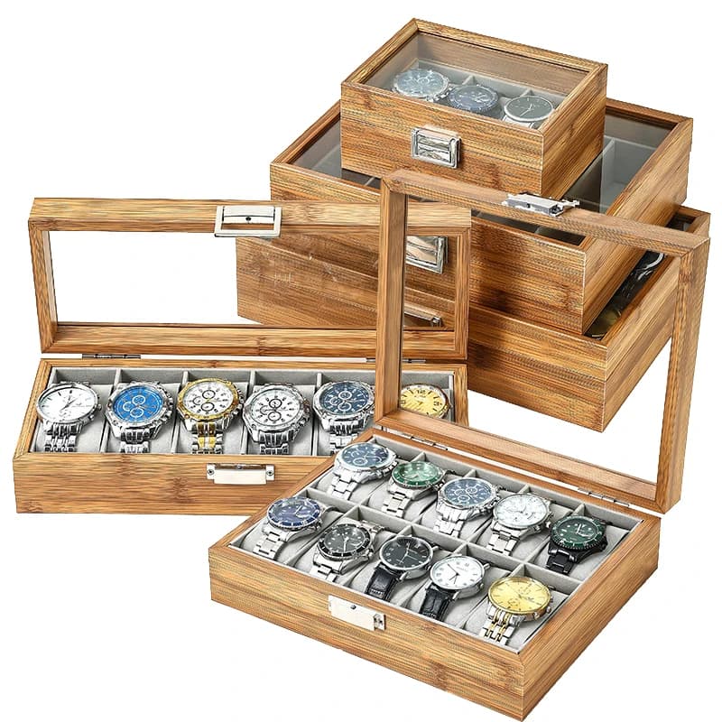 3,6,10 12 Slots Bammboo Wooden Watch Collection Box Case Wrist Watch Storage Case for Women & Men
