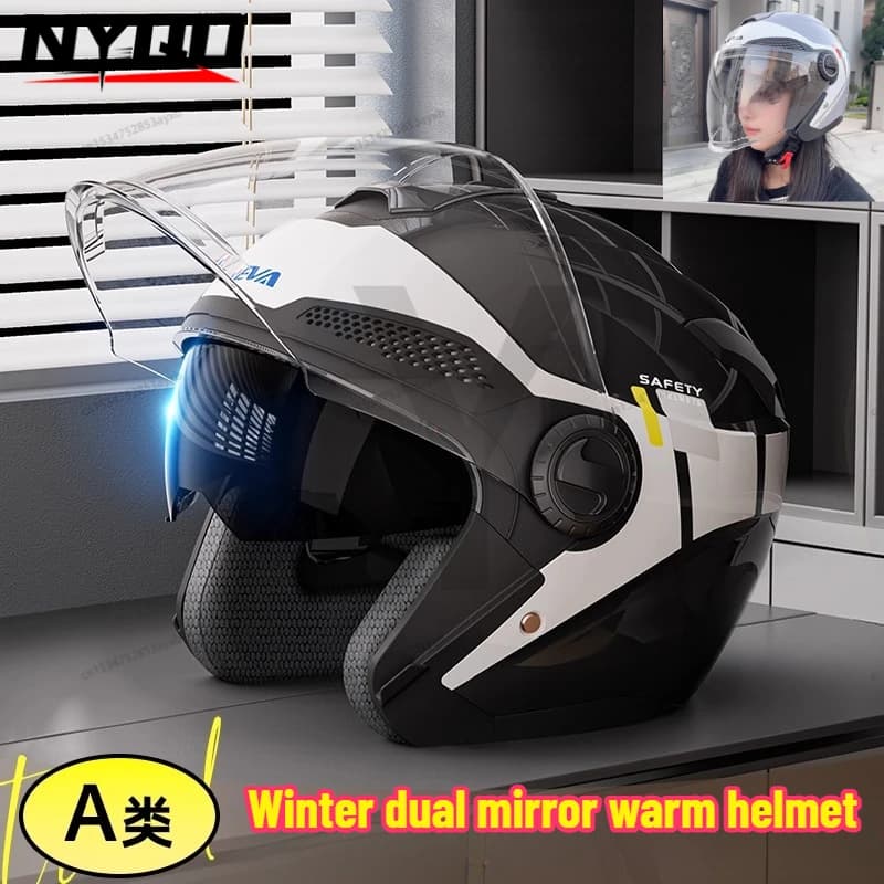 Motorcycle helmet open from woman double lens visor sun visor upper light scooter bike retro helmet 3/4 Helmet Moto
