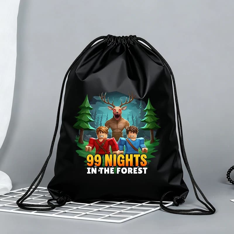 99 notti nella foreste Borse con coulisse Tasche per pacchetti di cartoni animati Borsa portaoggetti portatile per anime Buste per ragazzi e ragazze Borsa a tracolla regalo