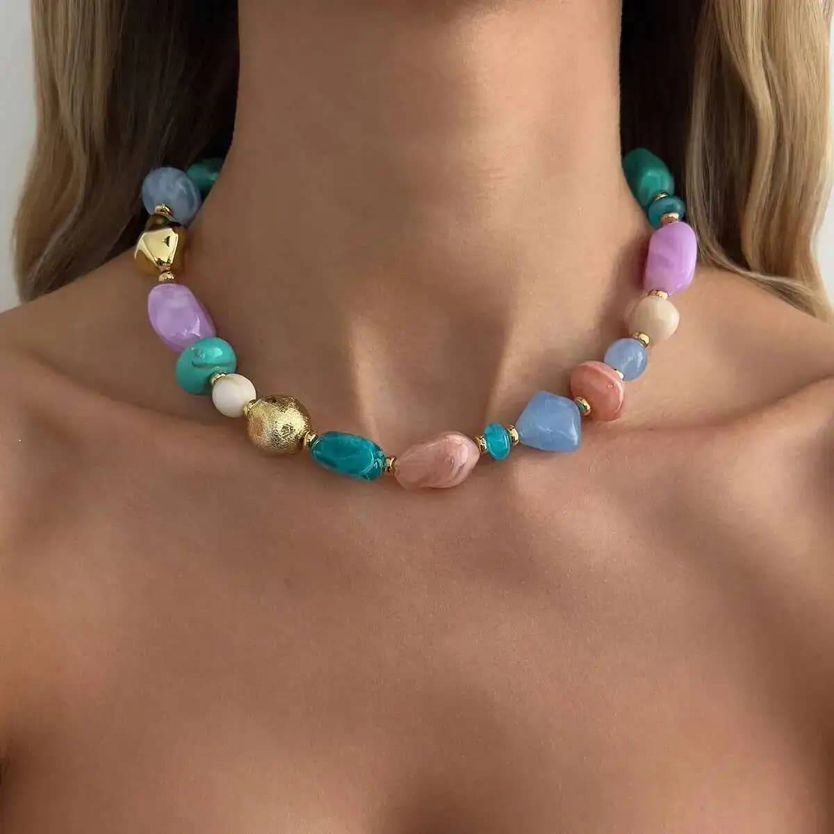 Salircon Squisita Collana Girocollo Boho Colorata con Perline in Resina Acrilica, Trendy, Carina, con Forme Geometriche Irregolari, Accessorio Gioiello per il Collo