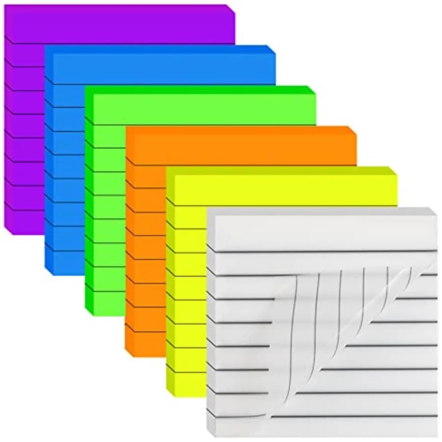 300 Sheets Lined Transparent Sticky Notes, 3x3 Inch 6 Colorful Clear See Through Translucent Self-Adhesive Post Memo Reminder T