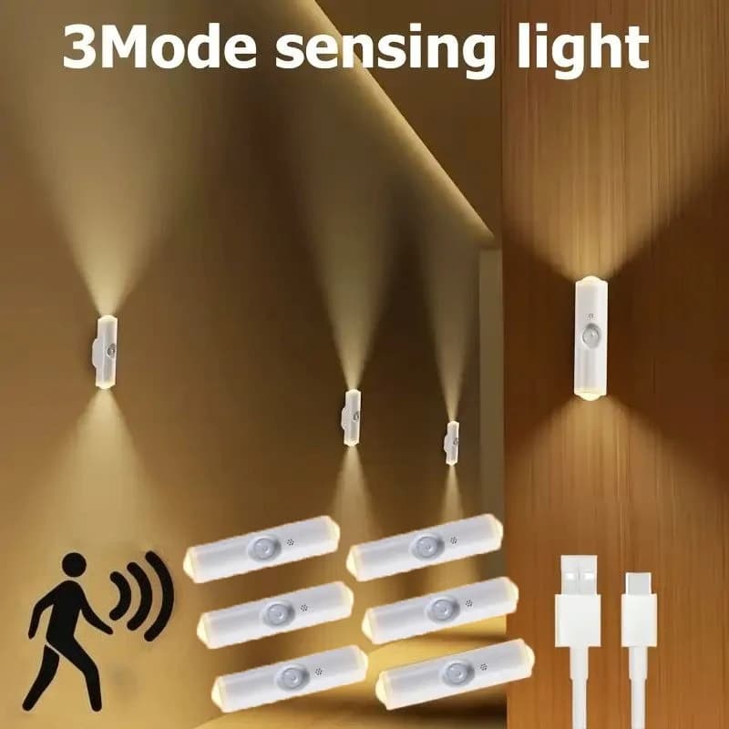 1/2/4/6PCS 3 Color Adjustable LED Sensor USB Charging Light Smart Wall Mounted Night Light Suitable for Desk Bedside Table