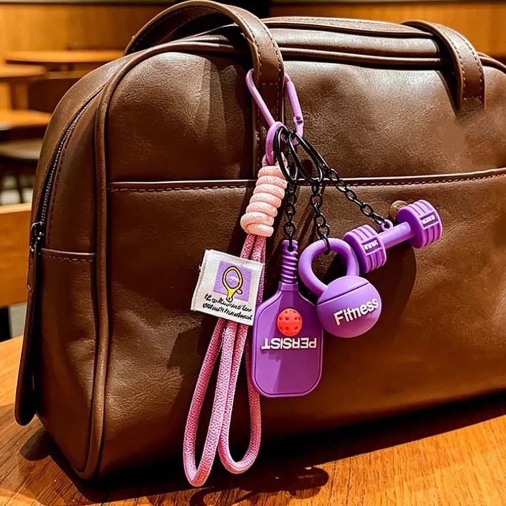 Mini Size Pickleball Key Chain Bright Colors with Lanyards Kettlebell Bag Charm Smooth Surface Lightweight