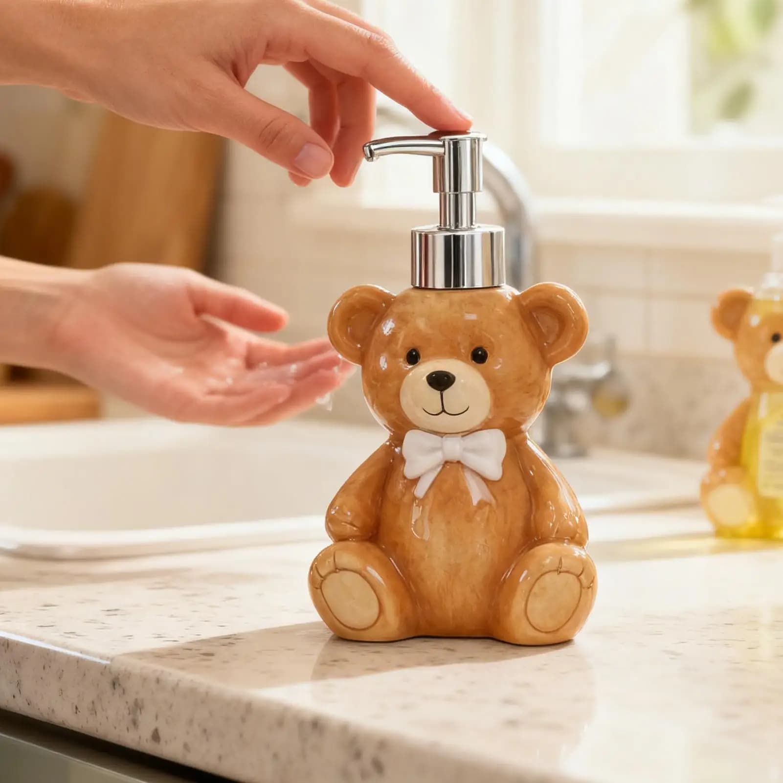 Dispenser di sapone per lavello da cucina 350ml Orso Design riutilizzabile Porta pompa per lozione Dispenser di sapone da cucina per doccia Lavaggio della lavanderia