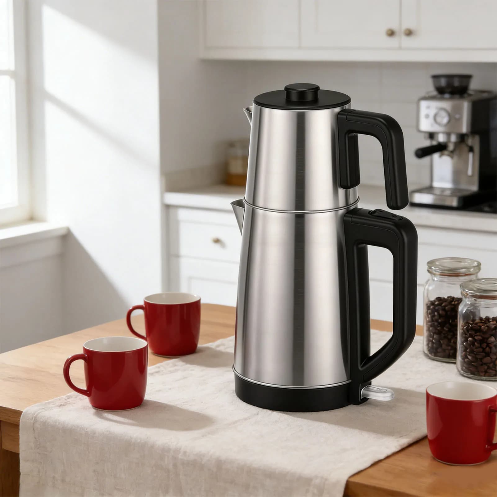 Electric kettle Set 1L and 2L Stainless steel Black Tisana Maker Double Teapot Teapot for home