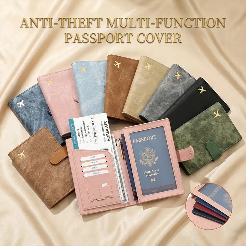 Porta Passaporto Multifunzione con Protezione RFID, Portafoglio in Pelle PU per Uomo e Donna, Organizzatore per Documenti di Viaggio, Porta Carte e ID