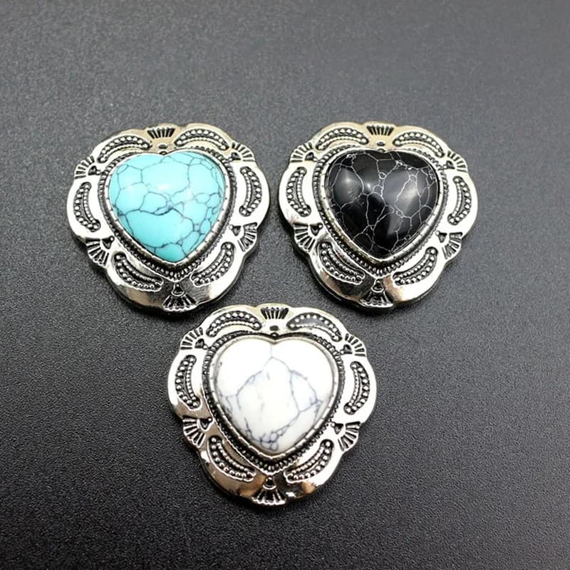29*30mm argento etnico tribale tradizionale fiore amore cuore turchese Leathercraft Conchos per cintura portafoglio accessori decorativi
