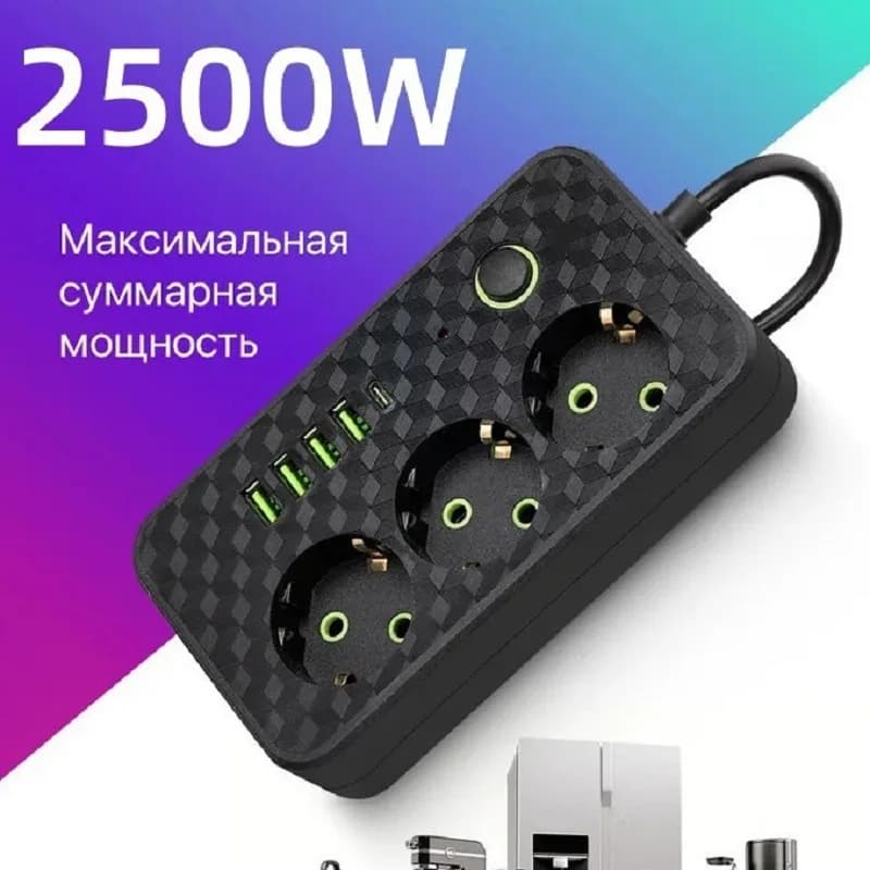 Presa multipla con presa europea Prese CA da 3 m Presa multipla Cavo di prolunga elettrico con adattatore per filtro di rete a ricarica rapida USB tipo C