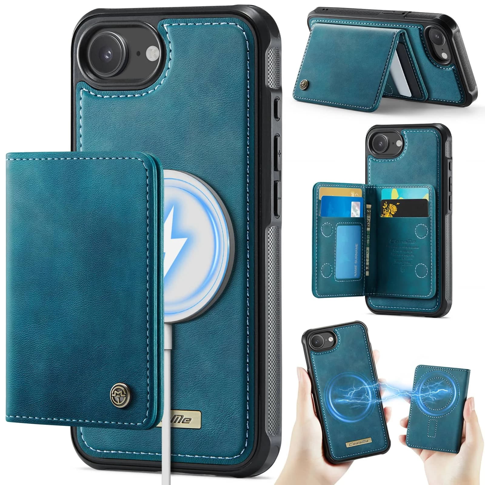 Custodia a Portafoglio Magnetica 2-in-1 Staccabile per iPhone 17e con Blocco RFID, Porta Carte, Funzione Kickstand e Protezione Antiurto in Pelle PU