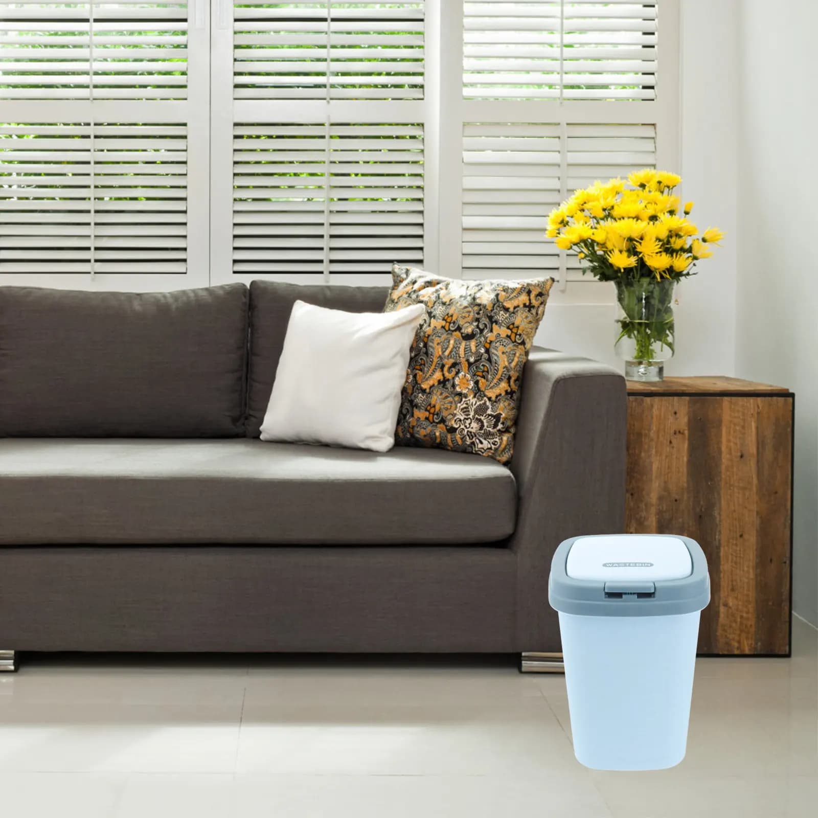 1Pcs Flip Lid Trash Can Sky Button Pedal Operation Large Capacity Plastic Garbage Bin Living Room