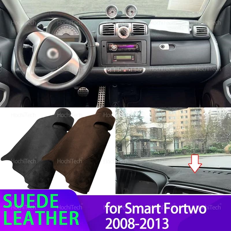For Smart Fortwo 2008-2013 Suede Dash Zerbino Cruscotto Cover Black/ Brown Instrument Panel Solar Protection Pad Ornaments