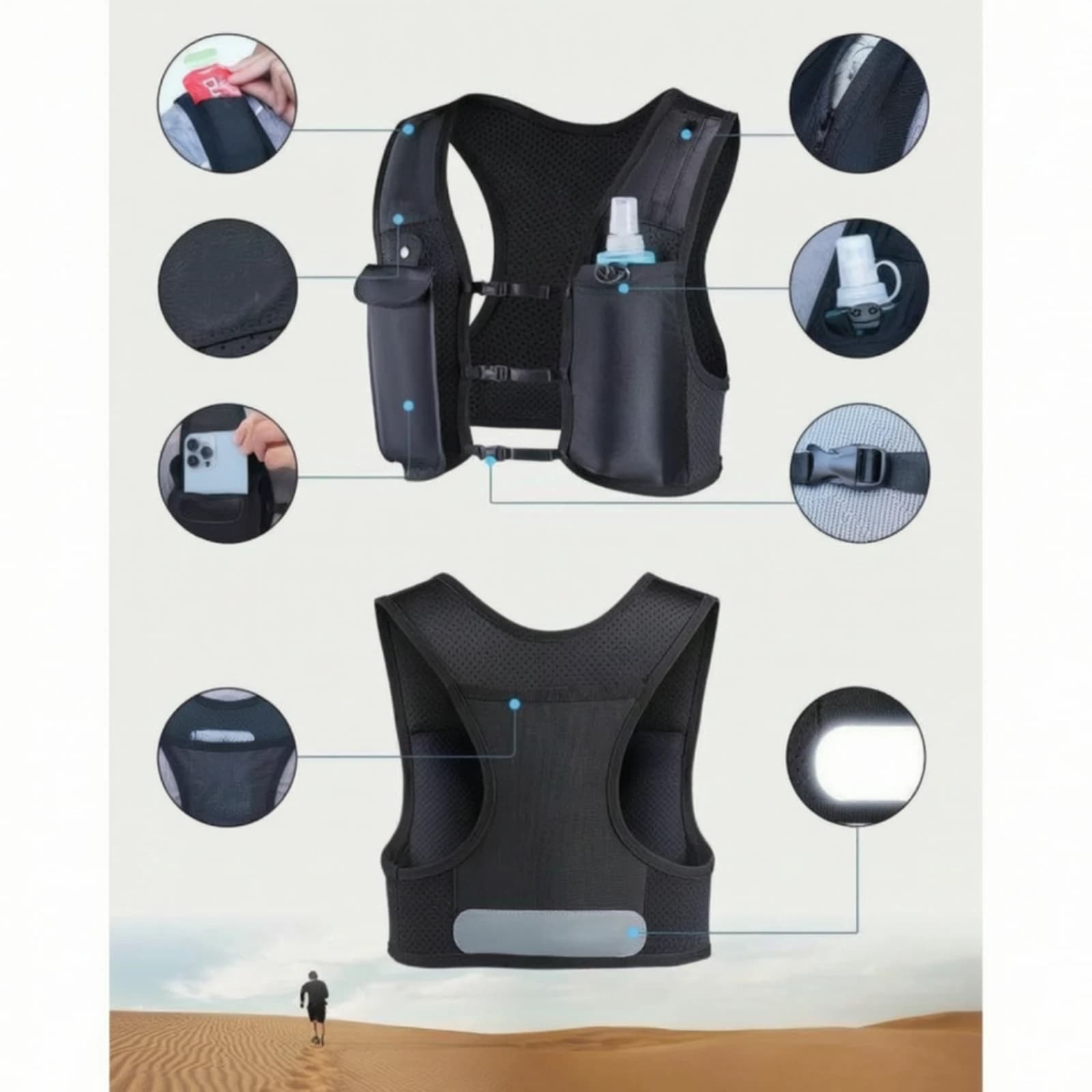 Running Vest with Water Bottle Secure Vest with Water Bottle Hydration Pack with Water Container Light Harness Sleeveless