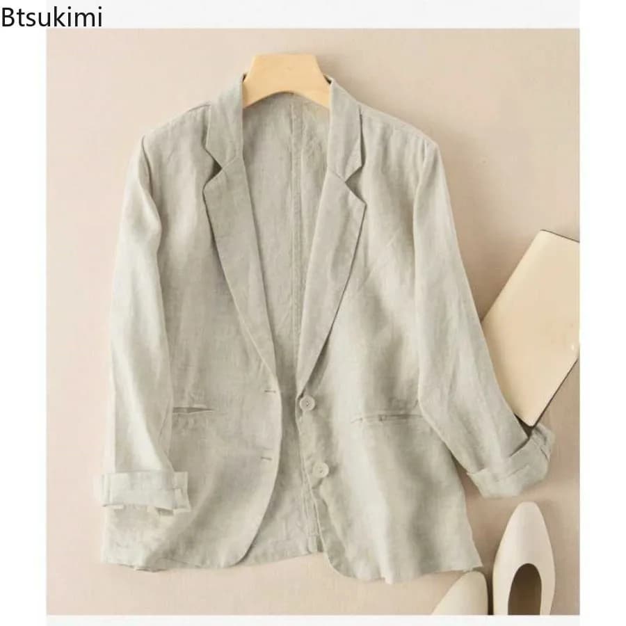 2026 New Cotton Linen Small Suit Women's Casual Sunscreen Blazers Spring Summer Fashion Thin Coats Women Long Sleeve Suit Jacket