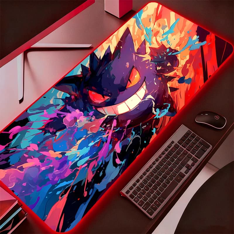 Tappetino per Mouse RGB da Gaming Pokemon Pikachu Gengar, Accessori per Tastiera Computer, Progettato Specificamente per Gamer, Mousepad con Retroilluminazione LED