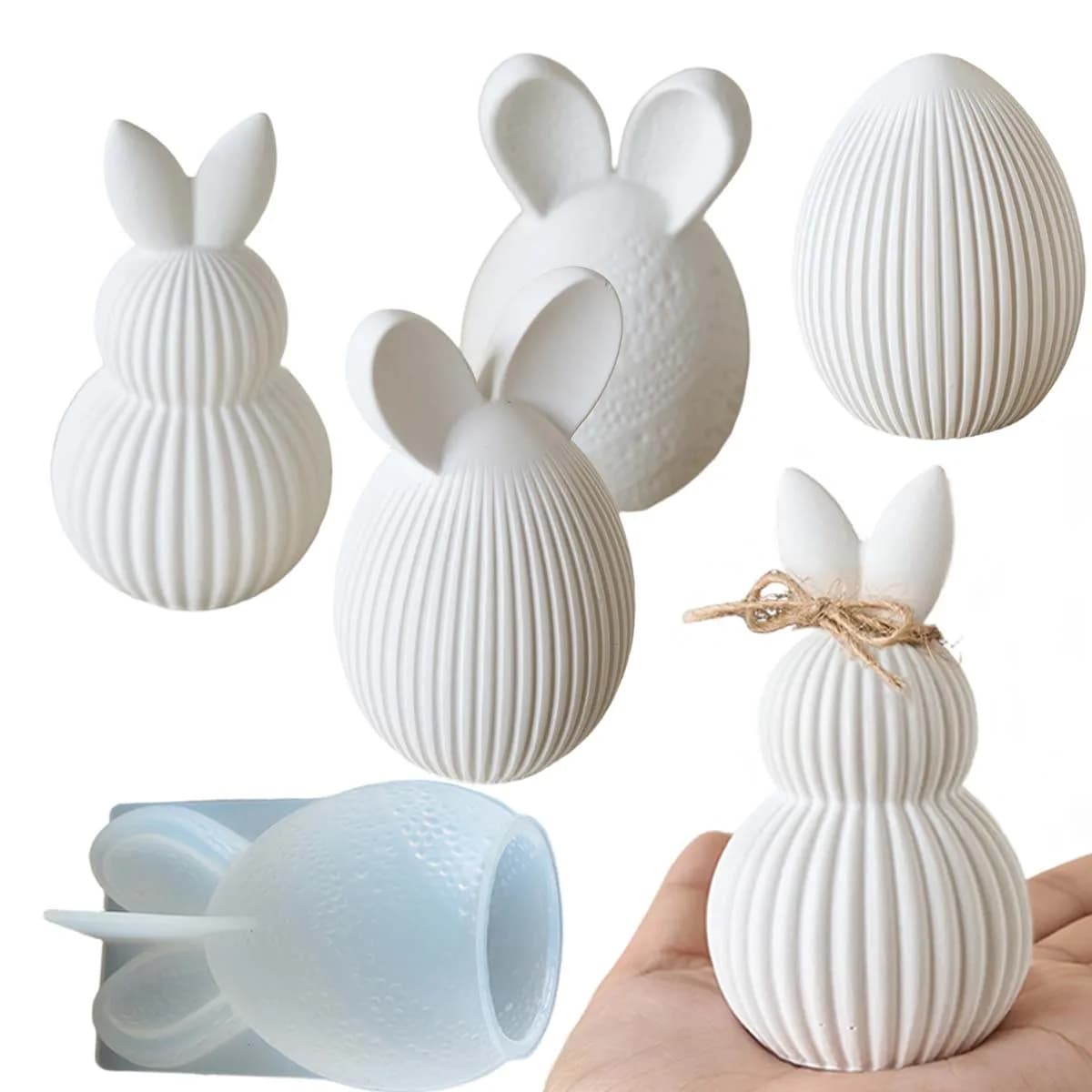 3D Stripe Rabbit Silicone Candle Mold DIY Easter Egg Bunny Aromath Soap Molds Plaster Resin Craft Making Supplies Home Decor